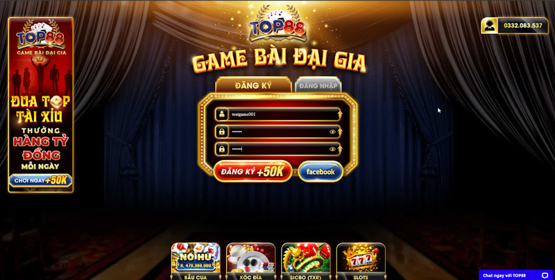 Đăng ký game tại TOP88